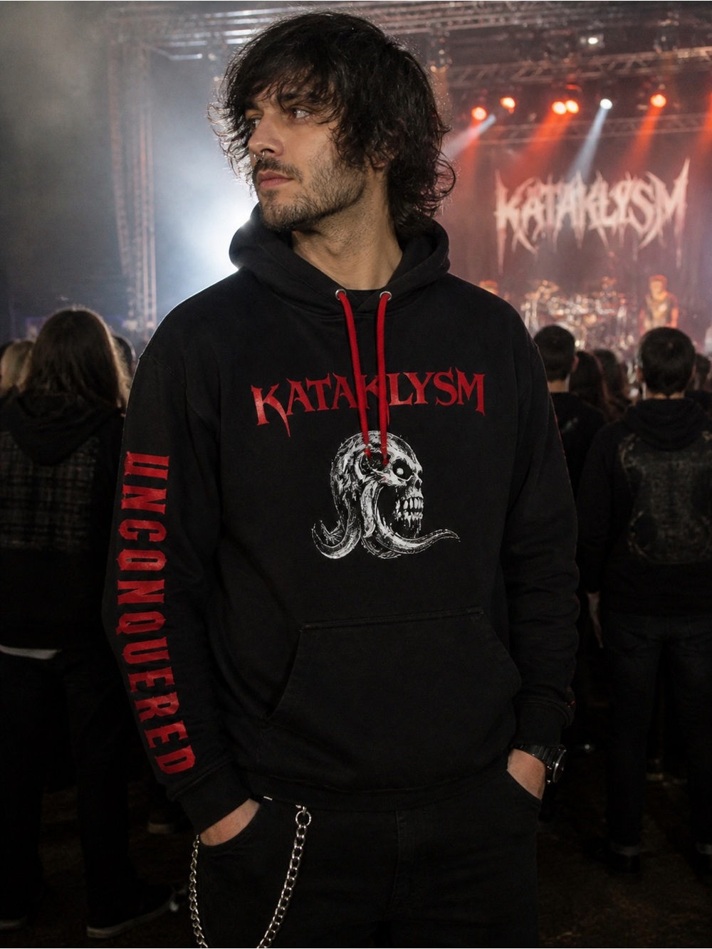 Kataklysm Unconquered Hoodie XXL Black Red Graphic Band Merch Back Print Metal